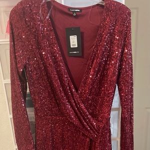 Burgundy sequin maxi dress